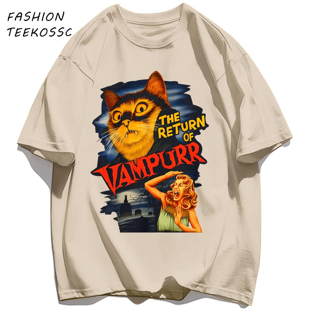 The Return Of Cat Print Men T Shirts AllMatch Soft Short Sleeve Hip Hop Fashion Summer Basics TShirt Unisex Cotton Loose Top