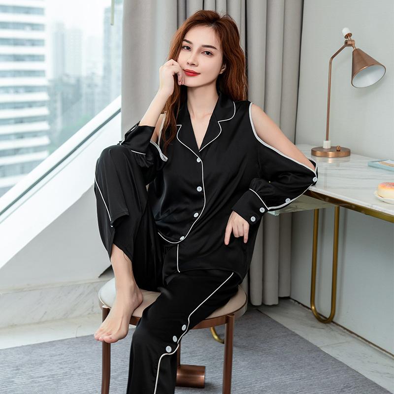 Pajamas for Women Hot Season Two-piece Home Wear Satin Ice Silk Pajamas for Women Summer and Autumn Can Be Worn Outside