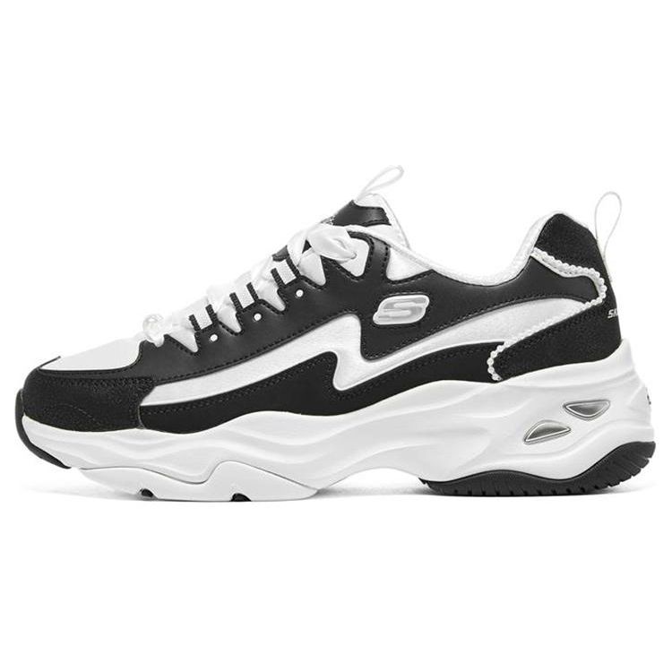 Skechers Women's White/Black Dlites 4.0 Pearl Bear Fabric Leather Comfortable Shock Absorbing Durable Low Top Dad Shoes Sneakers 896156-Bkw Cm