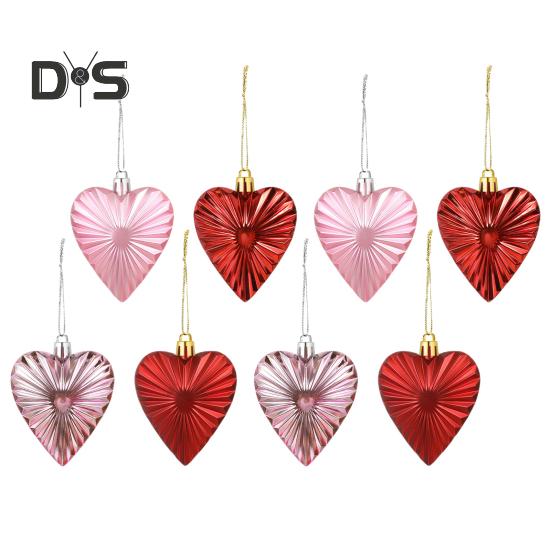 

8 шт., украшения в форме сердца ко Дню святого Валентина, пластиковые, красные, розовые, в форме сердца, подвесные украшения для свадьбы, декор ко Дню святого Валентина 8pcs