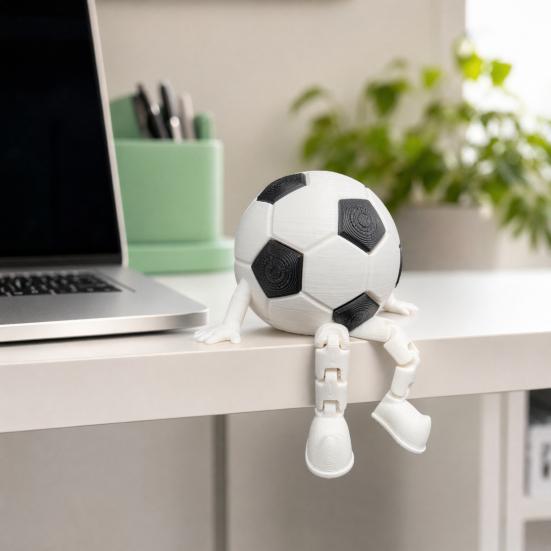 3D Printed Soccer Ball Buddy Figurine with Articulated Legs, Decorative Sports Collectible, Desktop Shelf Decor, White and Black Football Unique Gift