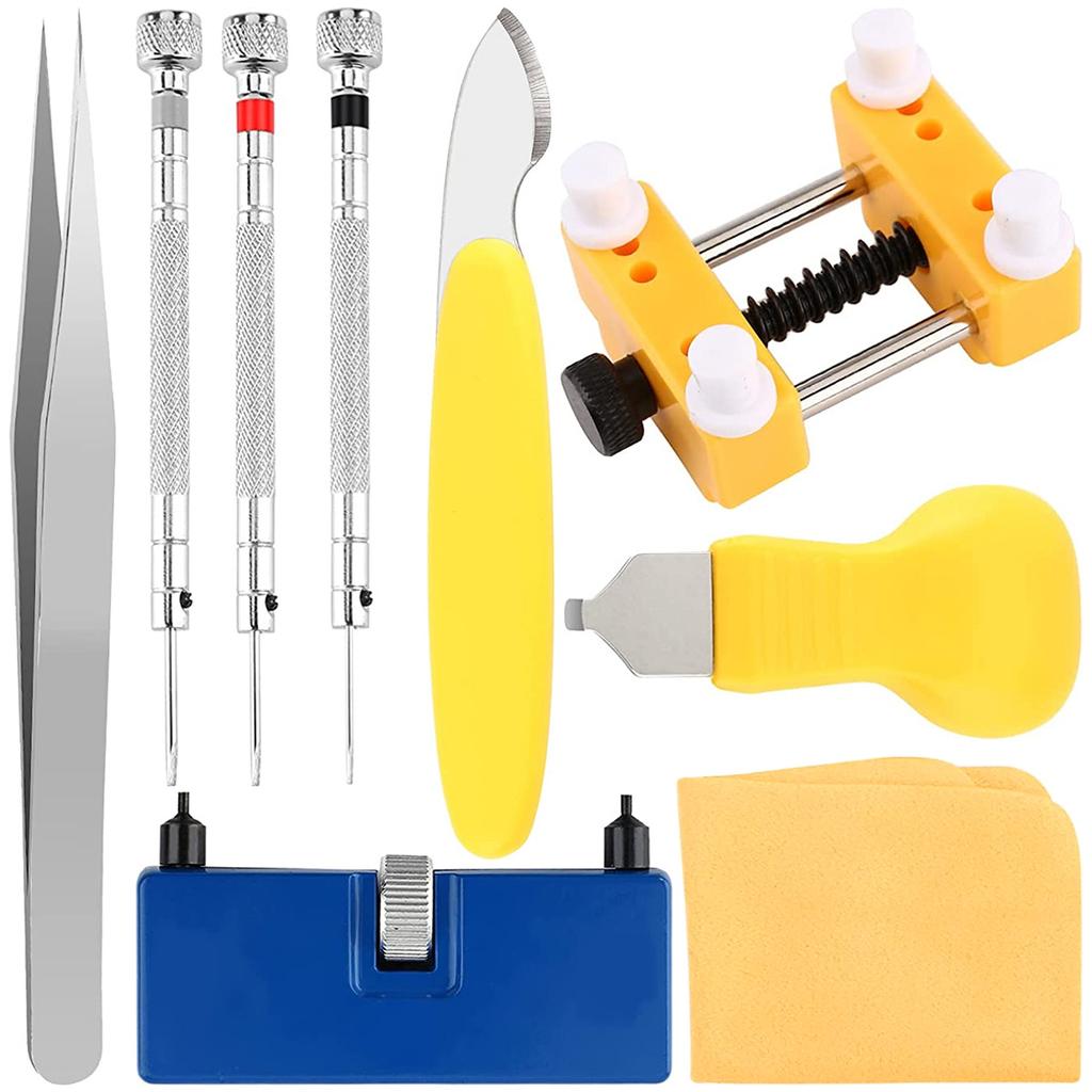9Pcs Watch Battery Band Replacement Kit Rotate Open Watch Back Remover with Opening Knife Pry Screwdriver for Home Repair Shop