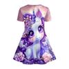 Lila Blume Einhorn Print T-Shirt Kleid für Mädchen, Ein glänzendes Freizeitkleid für Tierliebhaber Kinder, Geeignet für Geburtstagsgeschenke