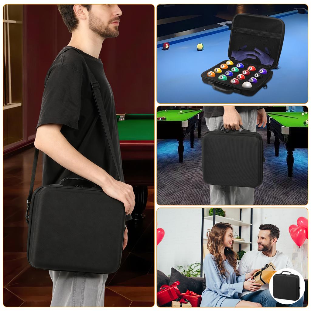 16/17 Holes Pool Ball Carrying Case Portable Billiard Balls Bag with Handle and Adjustable Shoulder Strap Pool Ball Storage Bag