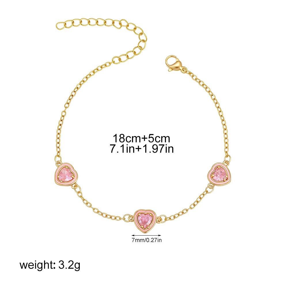 French Light Luxury Pink CZ Zircon Bracelet PVD Stainless Steel Romantic Heart Sparkling Rhinestone Delicate Hand Jewelry Gifts