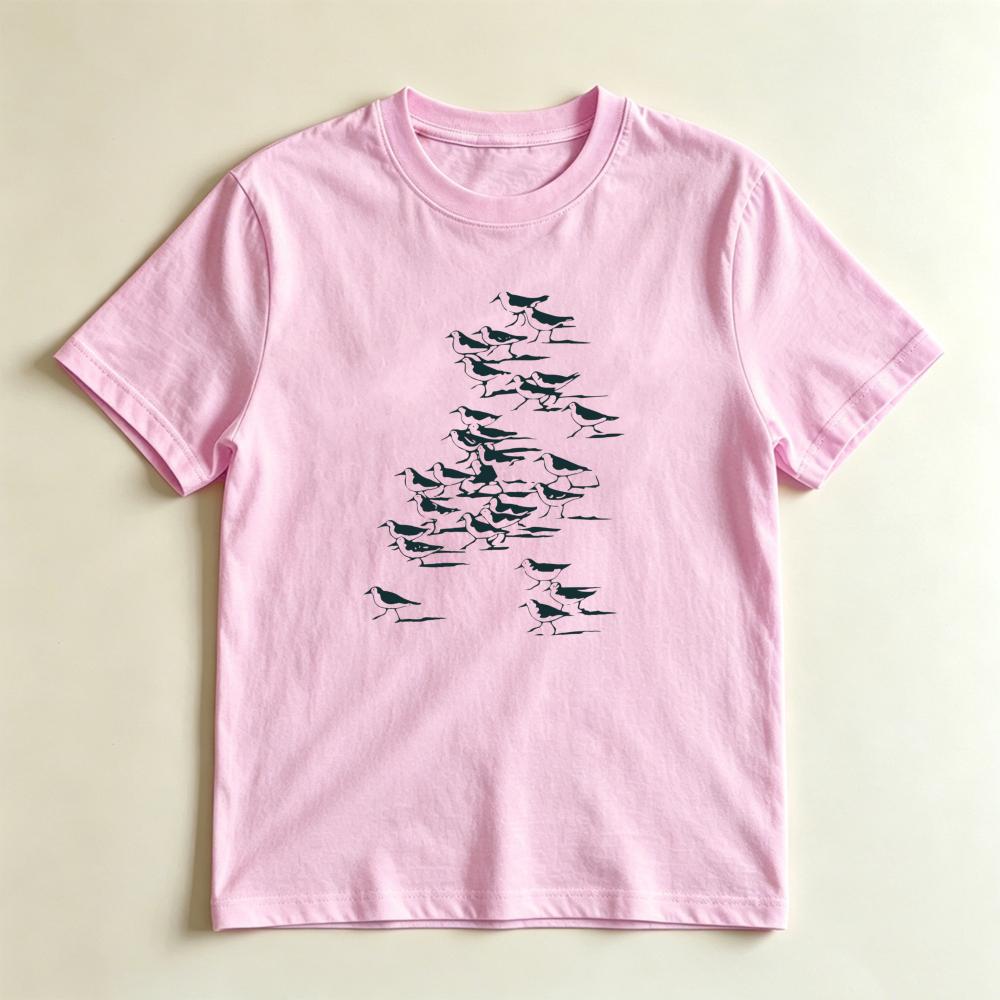 Minimalist Sandpiper Flock TShirt Coastal Beach Bird Art Graphic Tee Clean Nature Inspired Casual Shirt Ocean Wildlife Lovers S