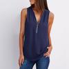 Women‘s Zipper V-Neck Sleeveless Casual Solid Tops  Blouse Loose Vest T-Shirts