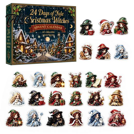 Decorative Figures for Window Christmas Witches Advent Calendar 2026, 24 Days Yule Countdown Box, 2D Artistic Craft Handbook Matching Acrylic