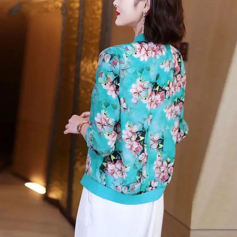 Elegante Plus-Size Sommer Chiffon Jacke - Bedruckt, Locker, Langarm, Freizeitkleidung für Damen & Mütter
