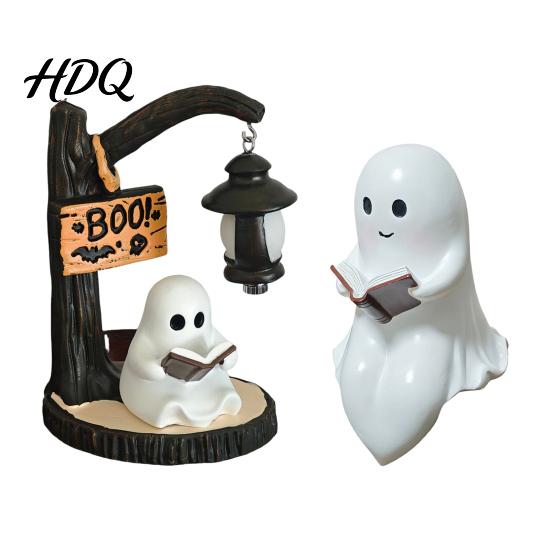 Warm Light Fireplace Decoration Halloween Hanging Ghost Night Resin Figurine, Vintage Farmhouse Glowing Tabletop Ornament, Decorative Shelf