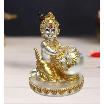 Makhan Krishna Krishna Idol for Home Decor| Laddu Gopal Murti for Gifting | Small Krishnaji Statue for Office Desk | Makhan Chor Idol |