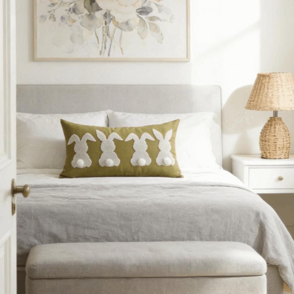 Embroidered Throw Pillow Cover Rectangular Waist Cushion Cover Easter Bunny Pillowcase  Sofa