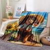 Sunflower Cat and Dog  Print Flannel Blanket, High Quality Comfortable for All Seasons, Home Decor, Warmth and Comfort