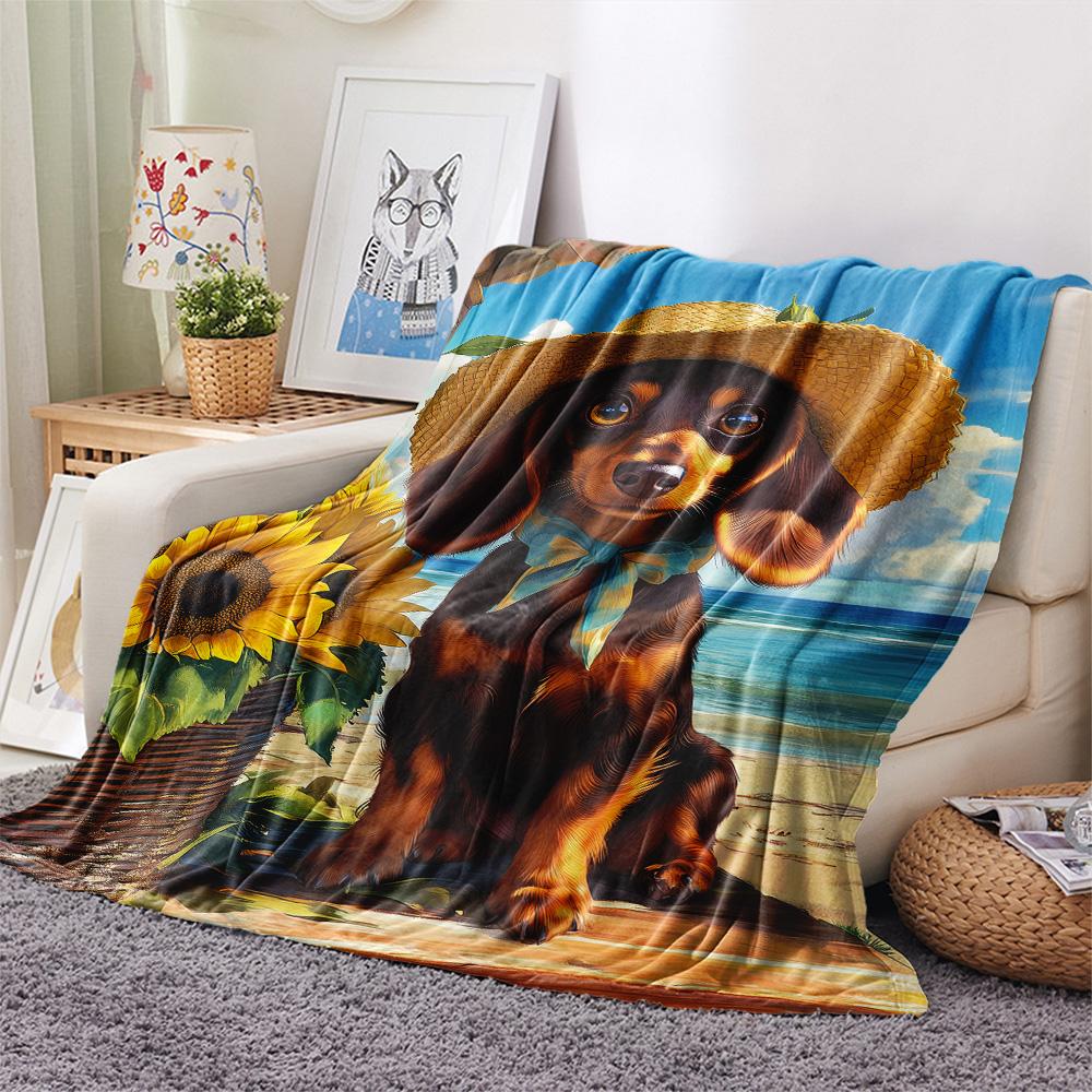 Sunflower Cat and Dog Print Flannel Blanket, High Quality Comfortable for All Seasons, Home Decor, Warmth and Comfort