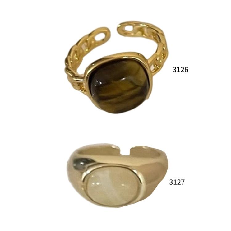 Retro Inspired Natural Stone Ring Opening Adjustable Rings for Women and Girls Stylish Everyday Wear Finger Accessories