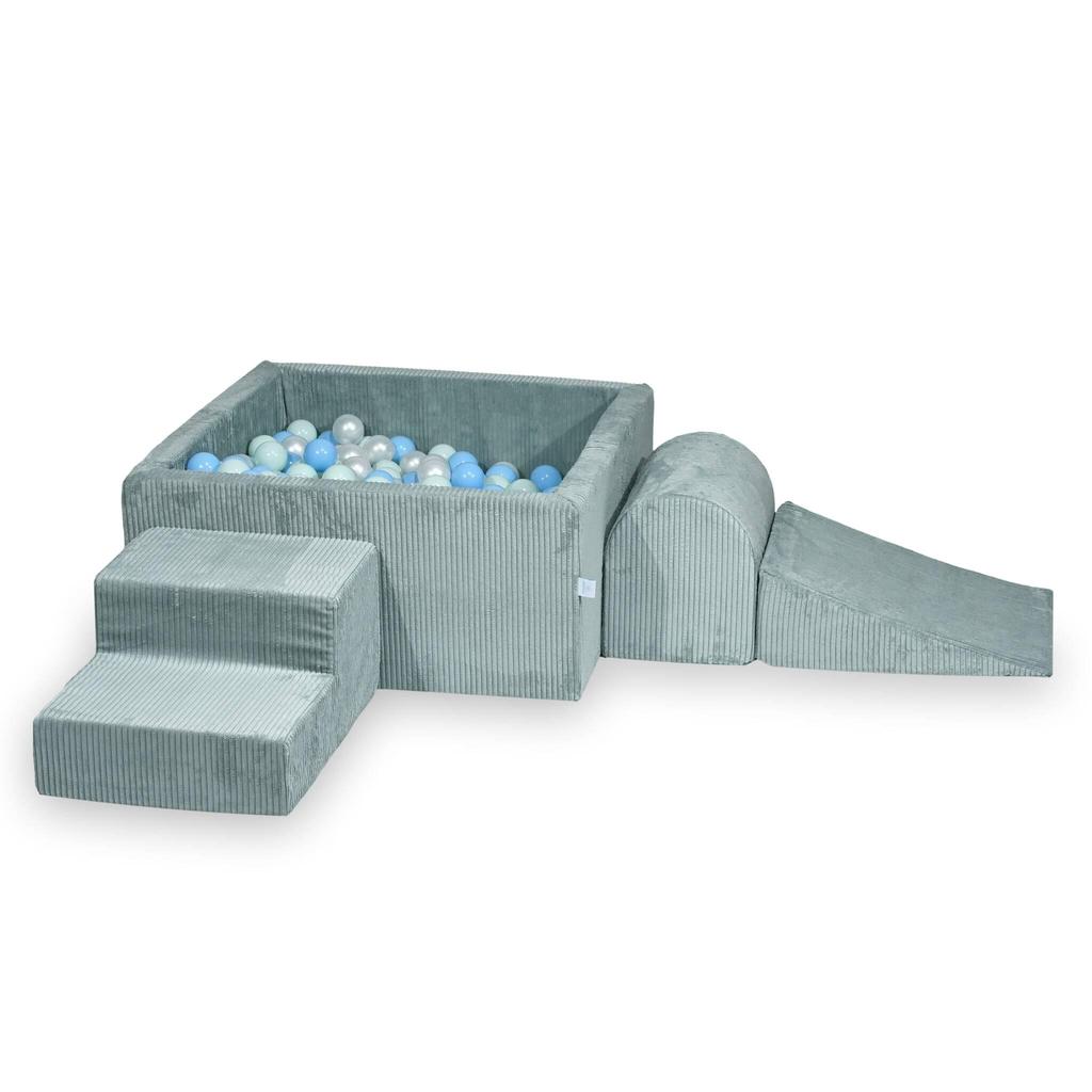 Foam playground with pool 90x90x40 Corduroy Light mint 400 balls: pearl, light mint, light blue