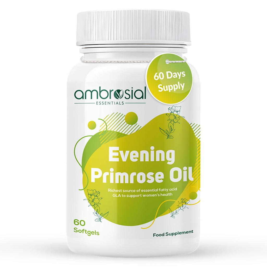 AMBROSIAL Evening Primrose Oil (EPO) 1000mg | 60 Capsules | Rich Source of Omega 6 & GLA |Women’s Daily Wellness Support| Non-GMO, Gluten Free |