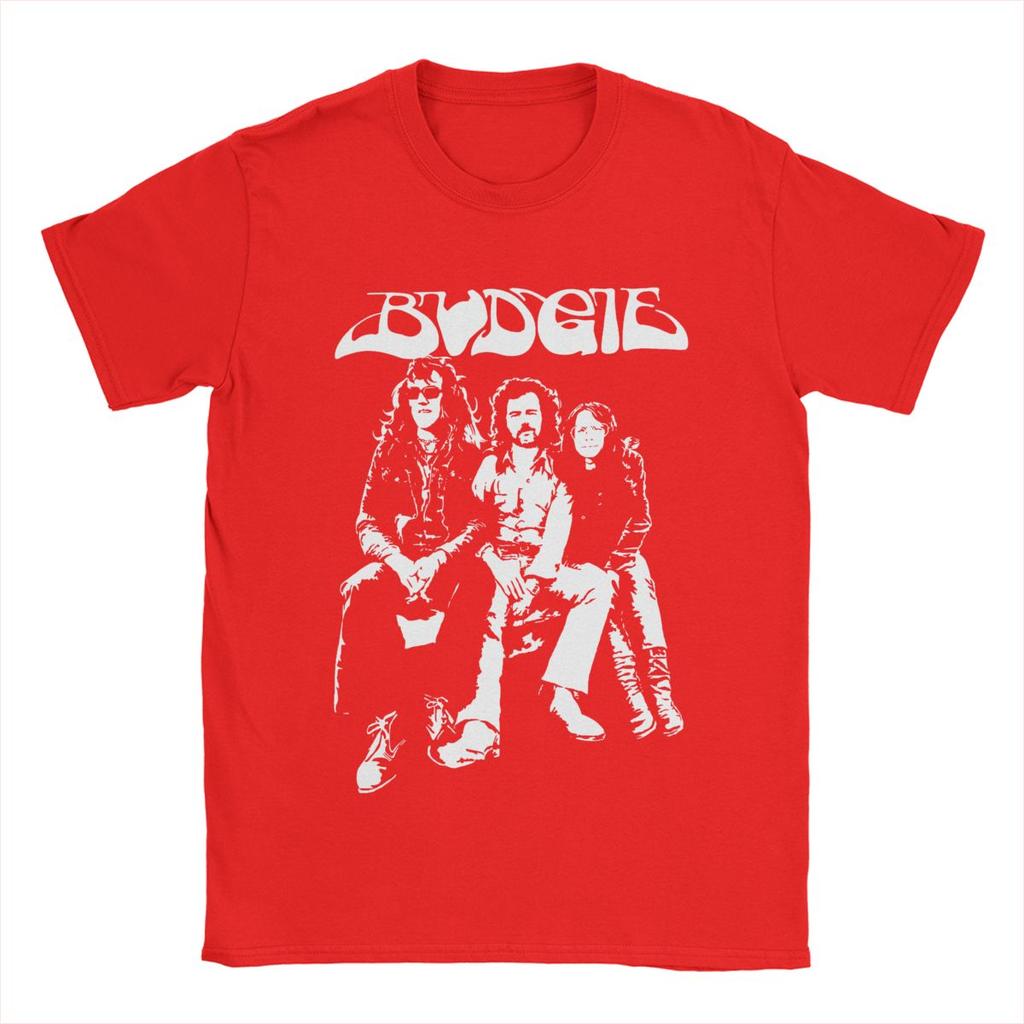 T-shirts Budgie Band Blanc en Noir Homme 100% Coton T-Shirts Décontractés T-Shirts Col Rond Manches Courtes Hauts Imprimés