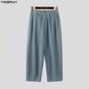 INCERUN Men Casual High Waist Zip-up Casual Baggy Long Pants Trousers