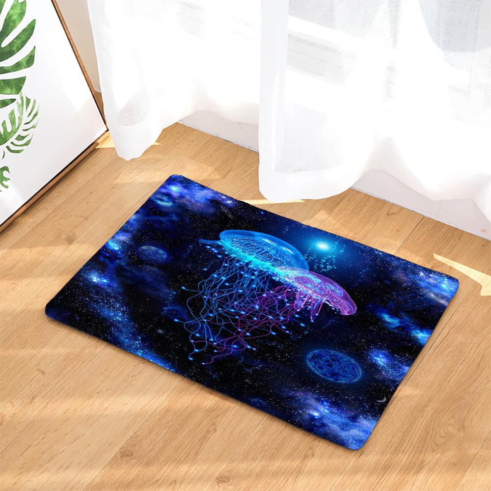 Dream Starry Sky Ocean Jellyfish Bathroom Waterproof Shower Curtain Set with 12 Hooks Bath Non-Slip Mat Rugs Toilet Seat Cover