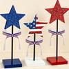 3 Pcs 4th of July Wooden Star Signs, Red White Blue Glitter Patriotic Star Table Centerpiece for Independence Day, Tiered Tray, Tabletop Decor