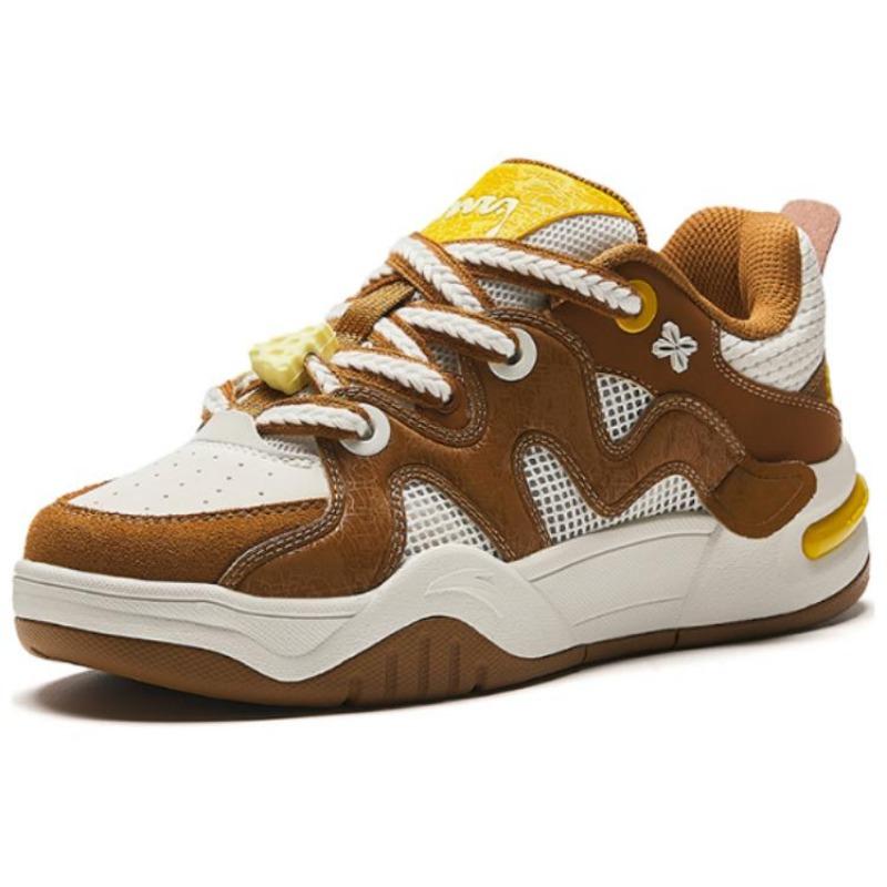 Anta womens low top skate shoes brown white comfy slip resistant wear resistant 122428061-5