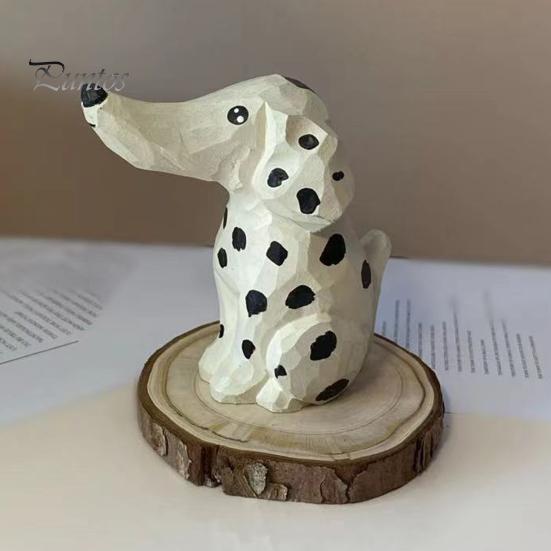 Creative Home Office Decor Handmade Dalmatian Dog Wooden Ornament, Hand Carved Basswood Ornament Animal Figurine, Sculpture for Window Minimalist