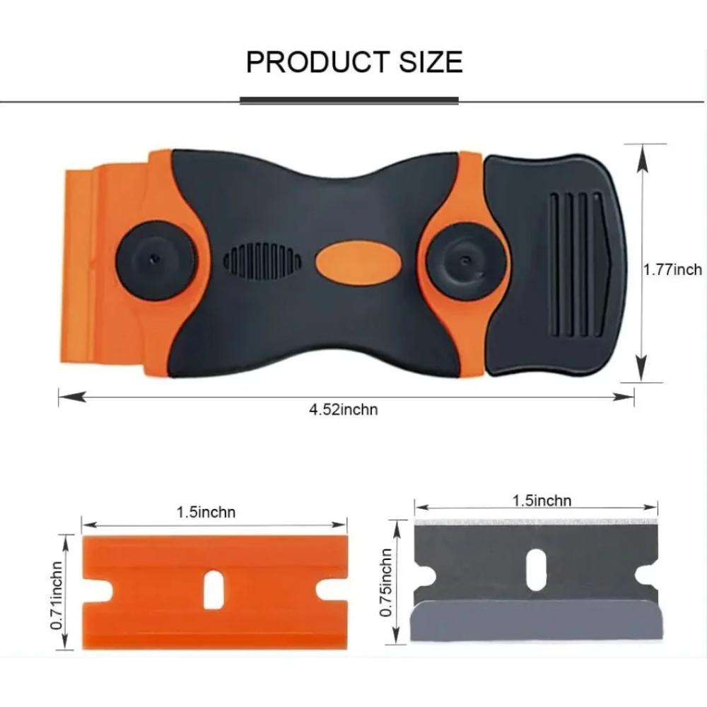Plastic & Metal Razor Blade Scraper, Window Glass Cleaner, Vinyl Film & Adhesive Remover Tool for Car & Home