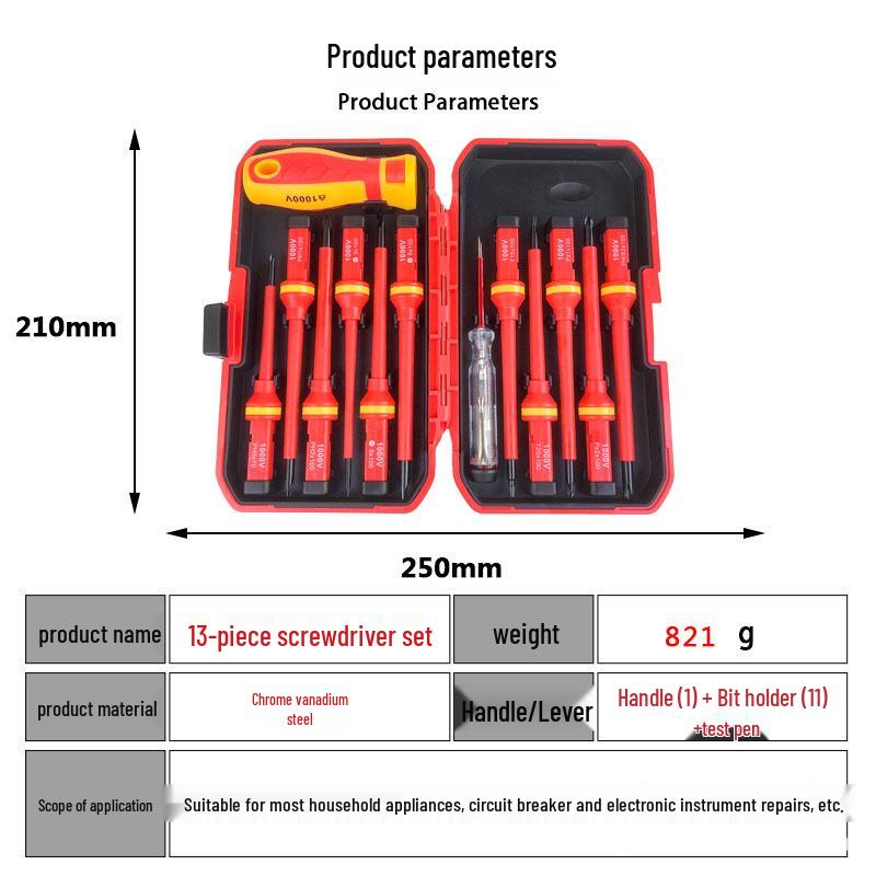 13-Piece Insulated Electrician Screwdriver Set - 1000V, Hardened Chrome Vanadium Steel, Strong Magnetic