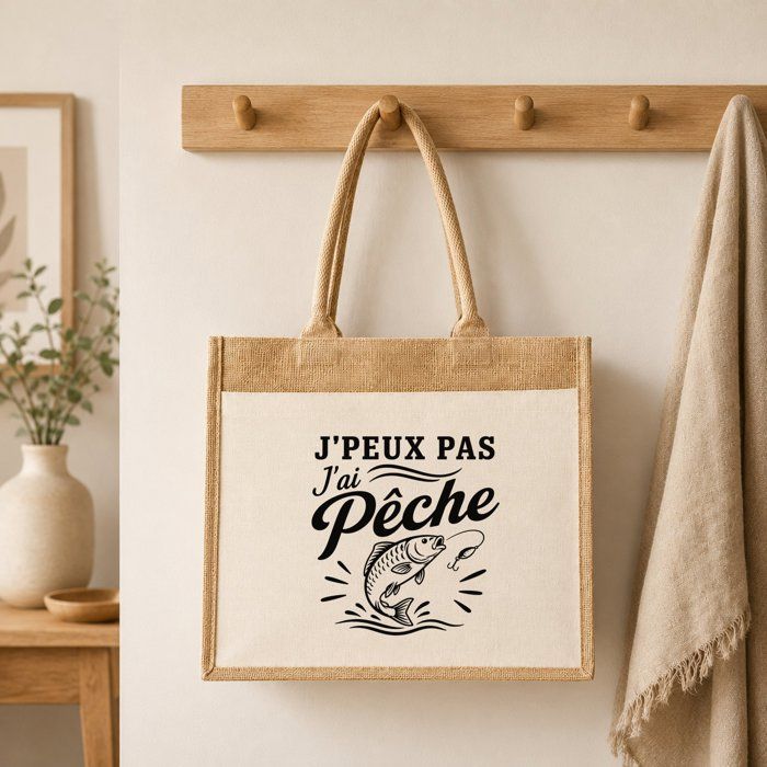 Sac cabas - PLANETEE - J'peux pas minimaliste - toile de jute & coton - 21 L (43×33×21 cm) - anses 65 cm