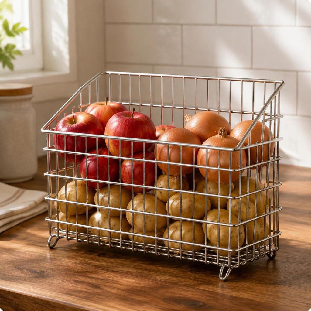 Stainless Steel Storage Basket SpaceSaving Stackable Wire Versatile for Kitchen, Pantry,