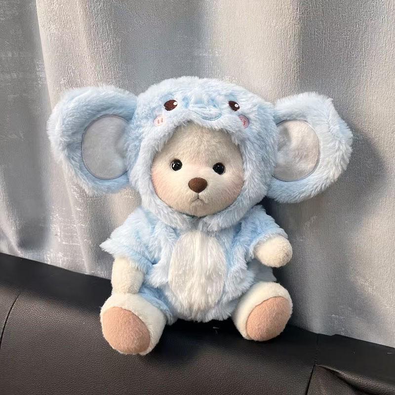 Medium Bear Outfit - Blue Pink Striped Carrot Overalls Set