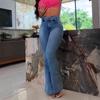 Womens High Waisted Slim Fit Flared Jeans Streetwear Bootcut Denim Pants