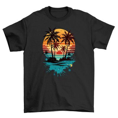 Summer_28 Sunset feel - Lustiges Palmen T-Shirt, 100% Baumwolle, Unisex Bedruckt De