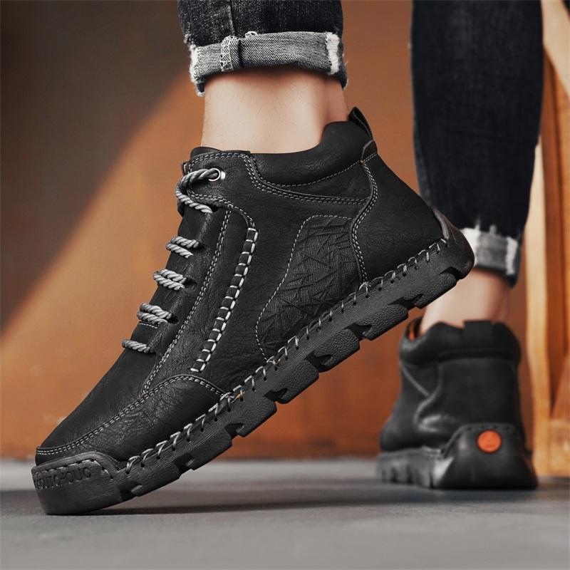 Autumn and Winter Plus Size Shoes Retro High Top Shoes, Men's Leather Boots Fashionable Mid-range Men's Ankle Boots