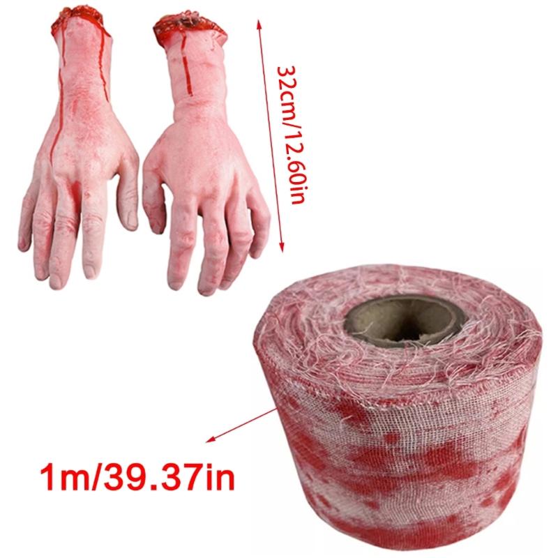 Scary Blood Bandage Broken Severed Hands Halloween Bloody Cloth Strips Haunted House Decorations Blood Gauze Bandage