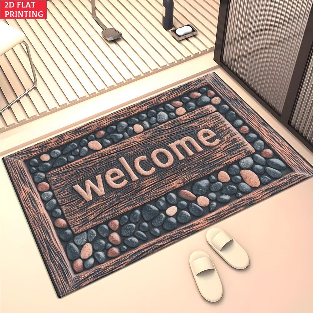 

Welcome to Our Camper Welcome Mat, Our Happy Place Entryway Rug, 2D Flat Printed Non-Slip Washable Floor Mat 40cm x 60cm