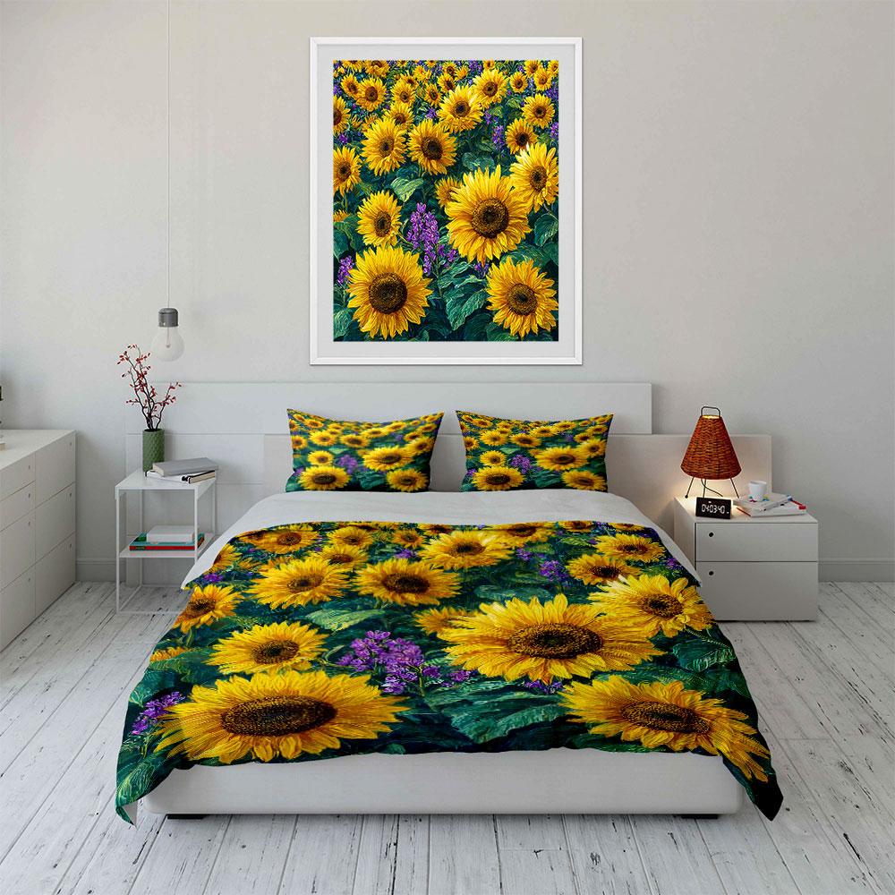 Sunflower Themed Bedding Set Decor Multiple Sizes Kid'S And Adults' Bedroom Exquisite 3Pc Bedding Set, Gift