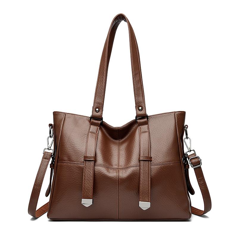 Women's Soft Leather Shoulder Bag Luxury Designer Handbag Ladies Solid Color Casual Large Tote Bag Messenger Commuter Sac A Main