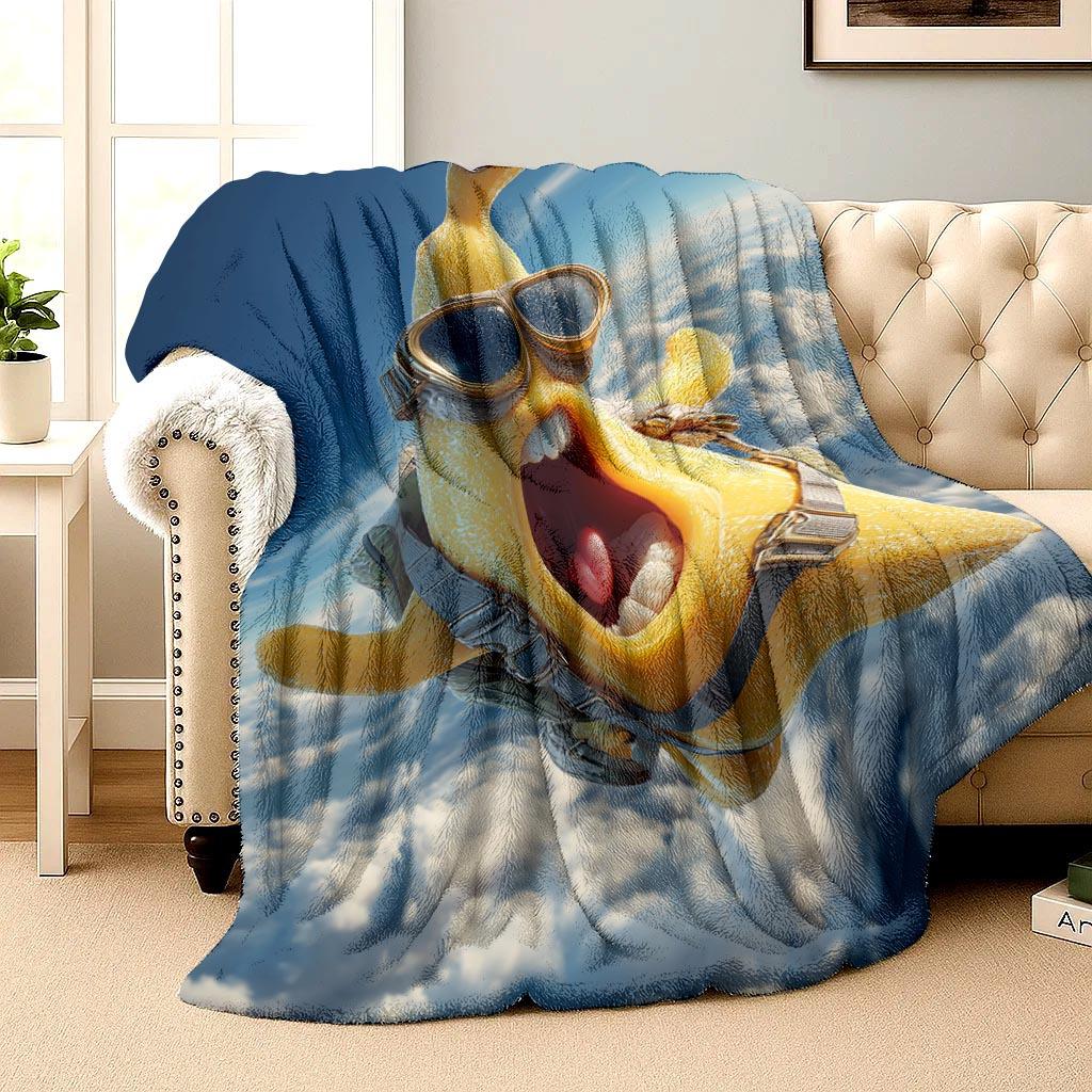 fun banana pattern in the sky Flannel printed blanket suitable for all seasons suitable for living room office sofa and travel
