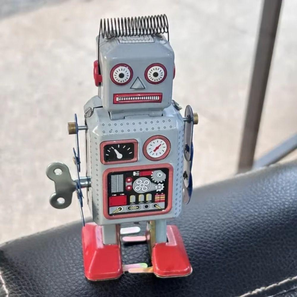 Drumming Robot Wind Up Walking Robot Iron Metal Vintage Mechanical Clockwork  Christmas Gift