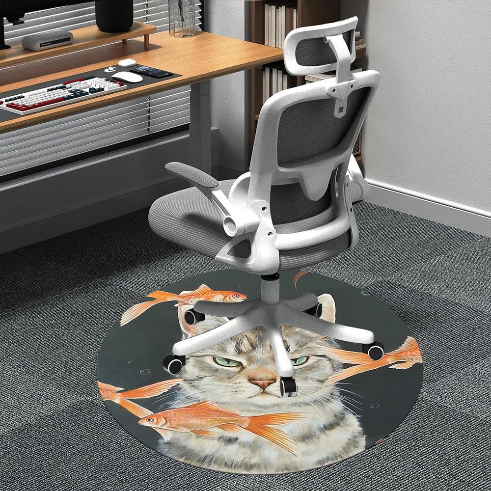 1PC Cat Fish Office Round Area Rug, Indoor Mat Suitable ForOffice, Under Office Chairs Bedroom Living Room Home Decor, Room Deco,  F036