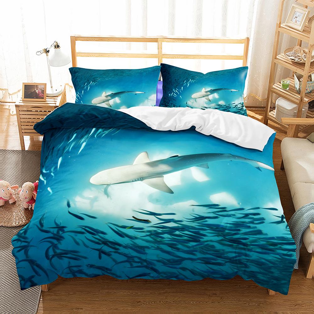 3D Digital Shark Duvet Cover Set With Pillowcase Bedding Set Single Double Twin Full Queen King Size Bed Set For Bedroom Decor