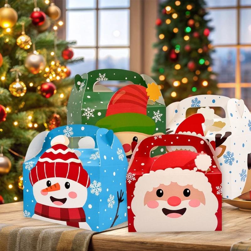 Environmental Friendly Paper Substance Christmas Holiday Party Candy Box With Handle For Cake Dessert Chocolate Gift Packaging Storage