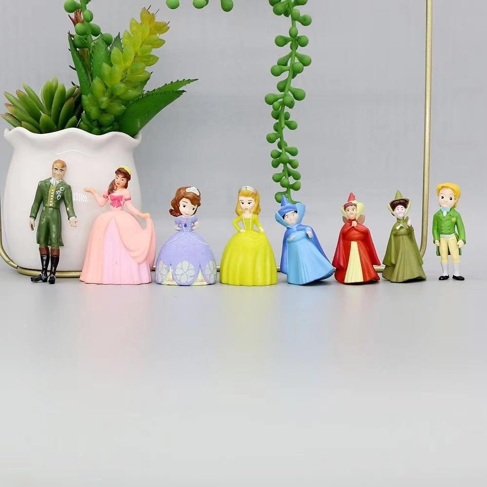 3-4cm 12uds/Lote Figuras de Sofía la Primera Princesa Sofía Ámbar Cilo Príncipe James Reina Miranda Pájaro Trébol Conejo Juguetes de Animales