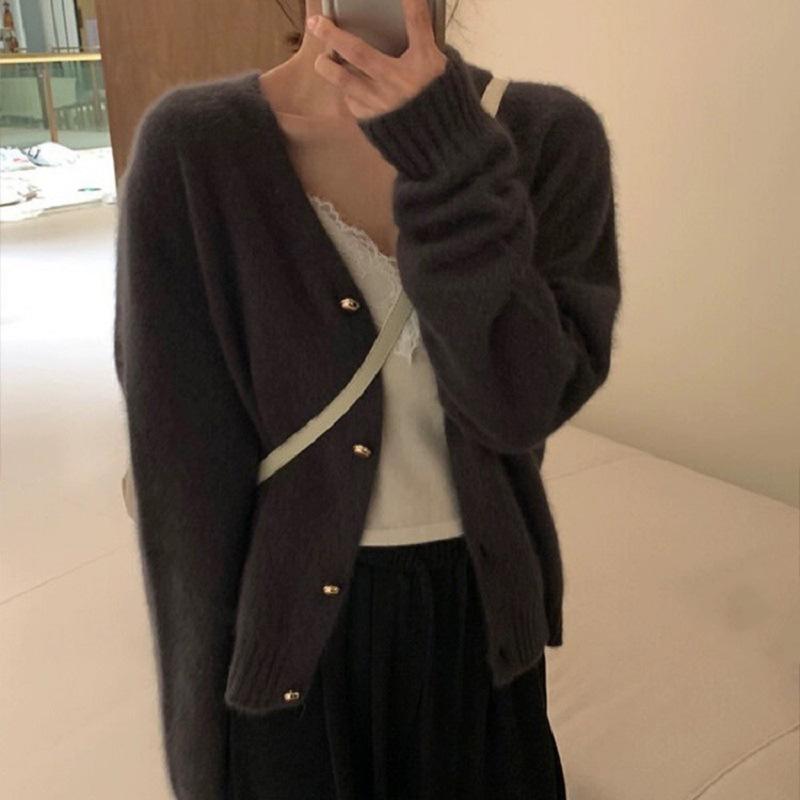 

WTEMPO V-образный вырез однотонные кардиганы с пуговицами трикотажные изделия с длинным рукавом пальто женские осенне-зимние однотонные повседневные свитера One Size