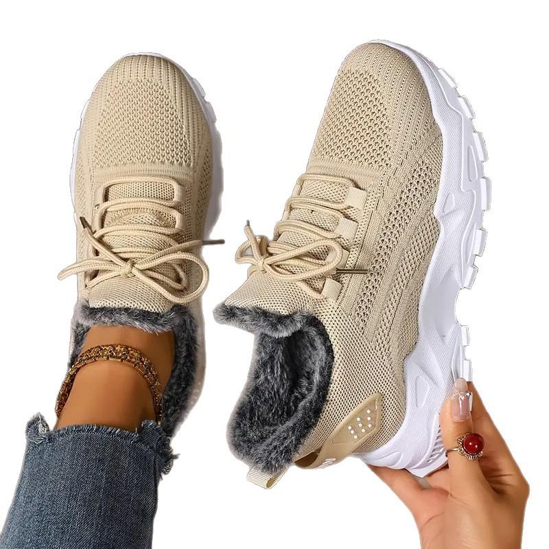 Women's Winter Sneakers With Fur Warm Sneakers For Women Shoes Red Sneakers Woman Plush Breathable Mesh Ladies Casual Shoes