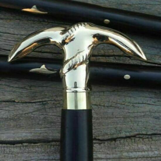 Vintage Antique Victorian Designer Brass Handle Wooden Walking Stick Cane Style