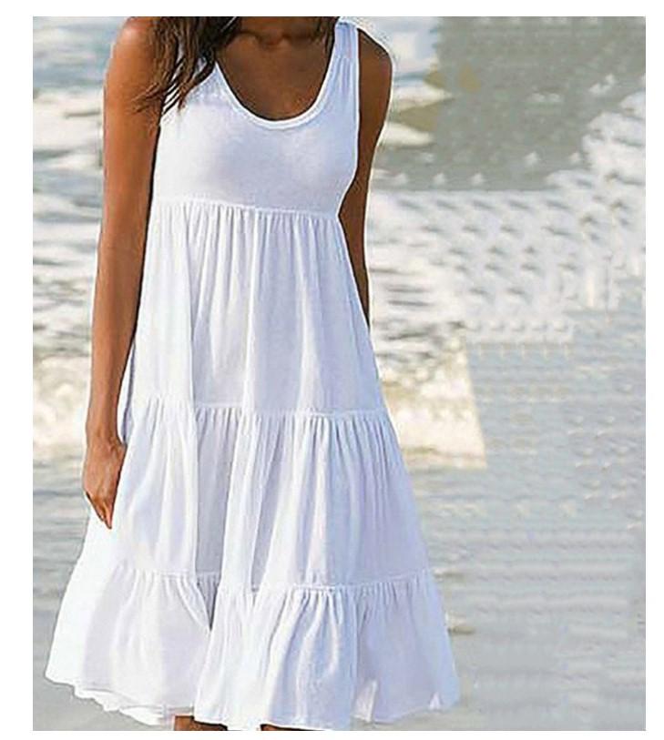 Women's Sleeveless Round Neck Beach Dress - 7 Colors, 8 Sizes, Big Swing Design