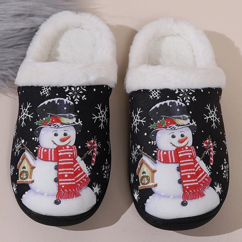 Fashion Christmas Cute Cartoon Cotton Slippers Women Mix Color Anti Slip Plush Slides Woman Indoor Comfort Warm Cotton Slippers Mujer